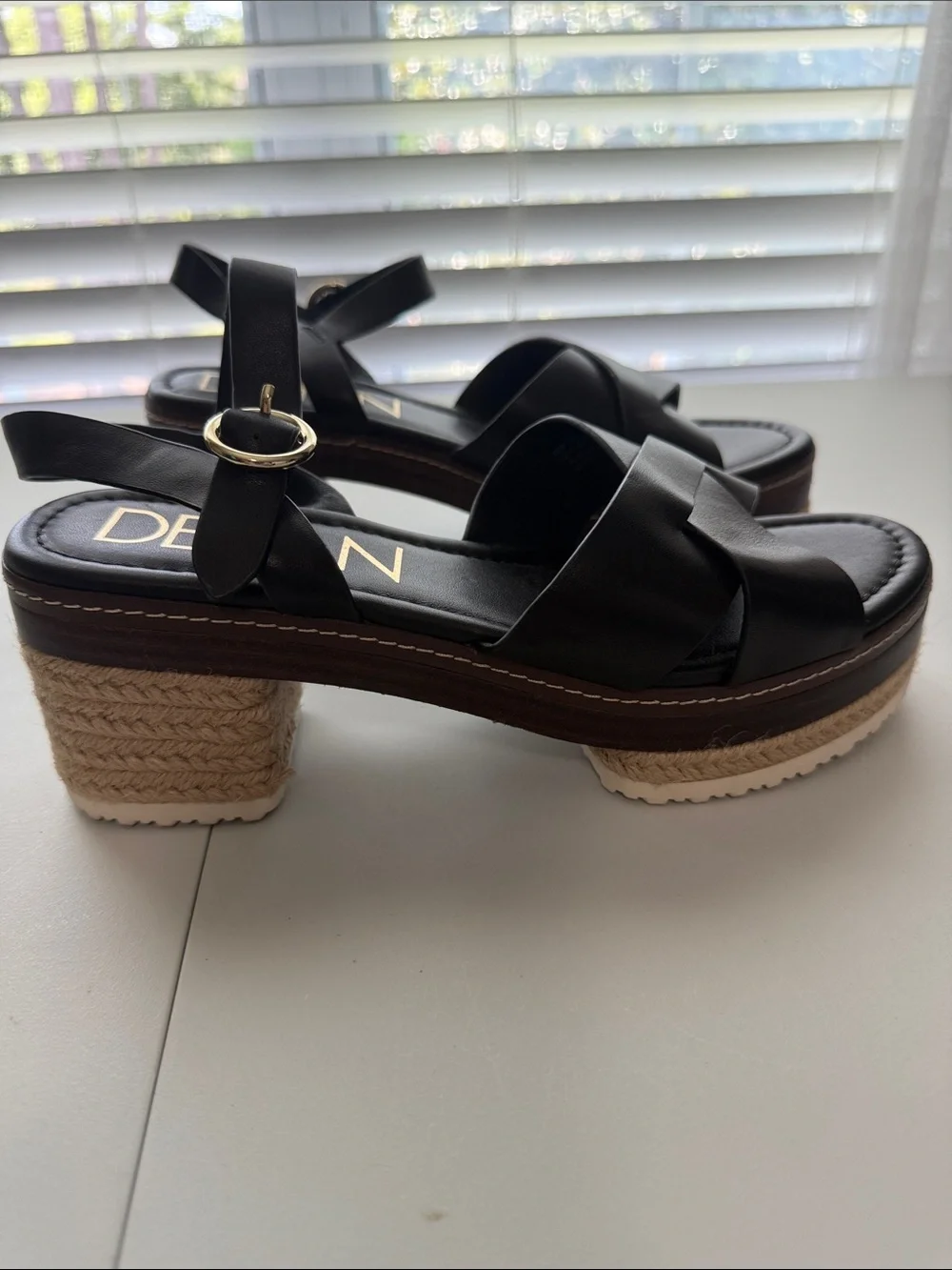 DOLAN Black Crisscross Espadrille Wedge Sandals